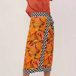Farm Rio for Anthropologie Contrast Wrap Midi Skirt